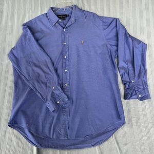 Ralph Lauren Shirt Mens 16.5 35 Blue Yarmouth Oxford Cotton Button Down Flaw